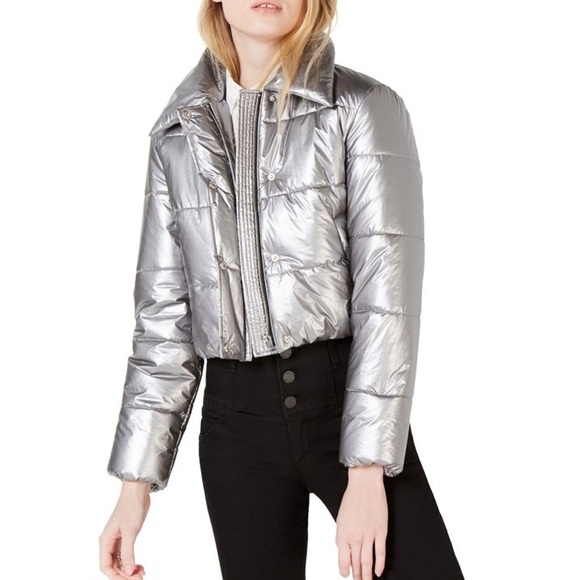 Bar III Jackets & Coats Bar Iii Womens Metallic Puffer Jacket In